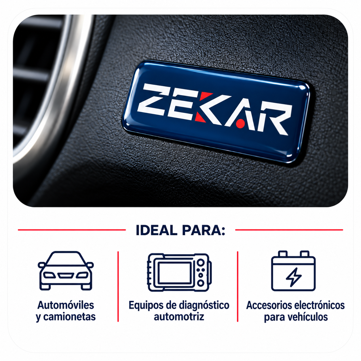 Etiqueta con gota de resina en accesorio automotriz