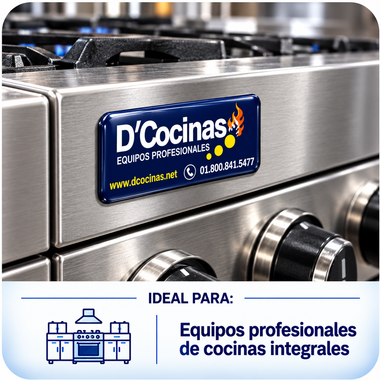 Etiqueta con gota de resina en cocina profesional