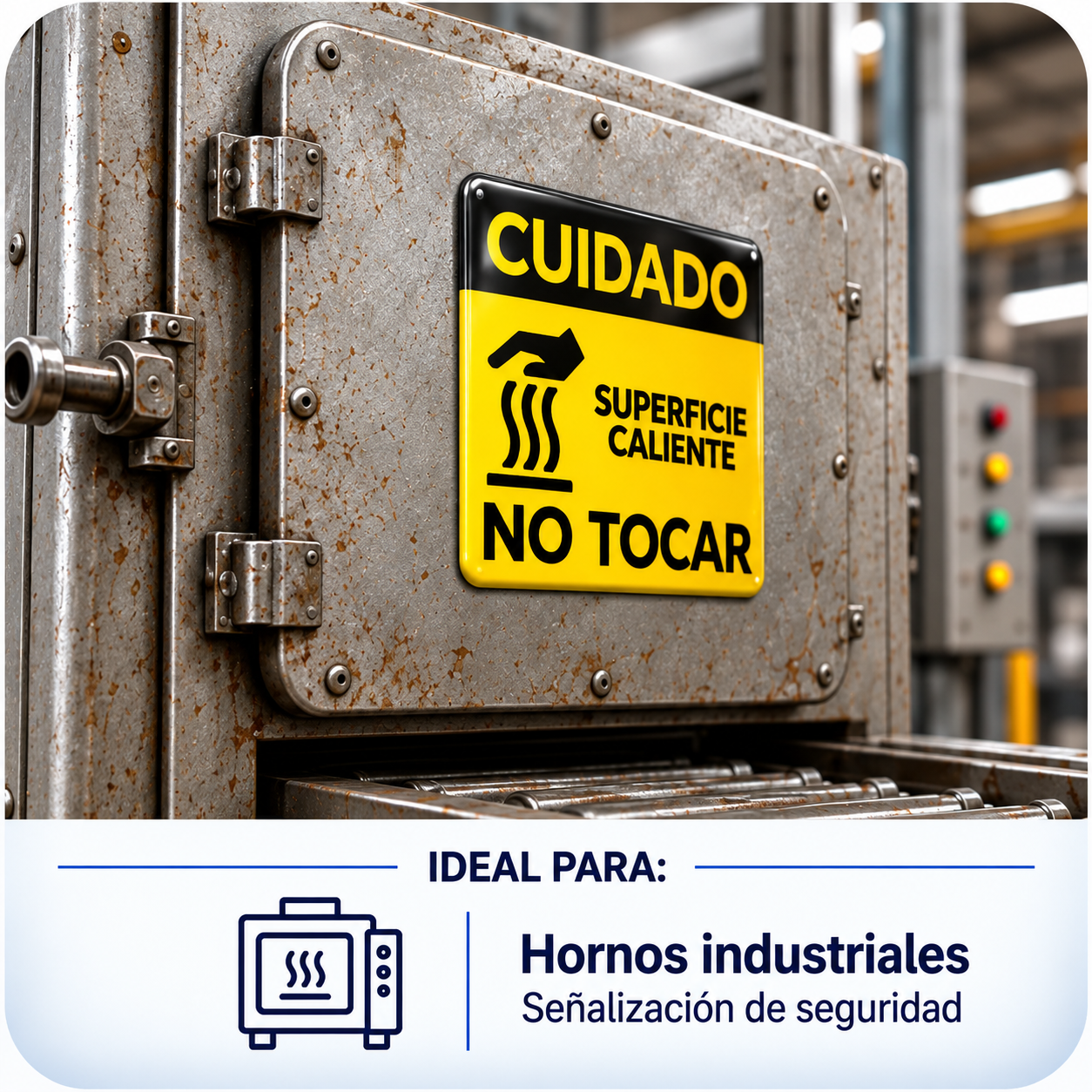 Etiqueta de seguridad con gota de resina en horno industrial