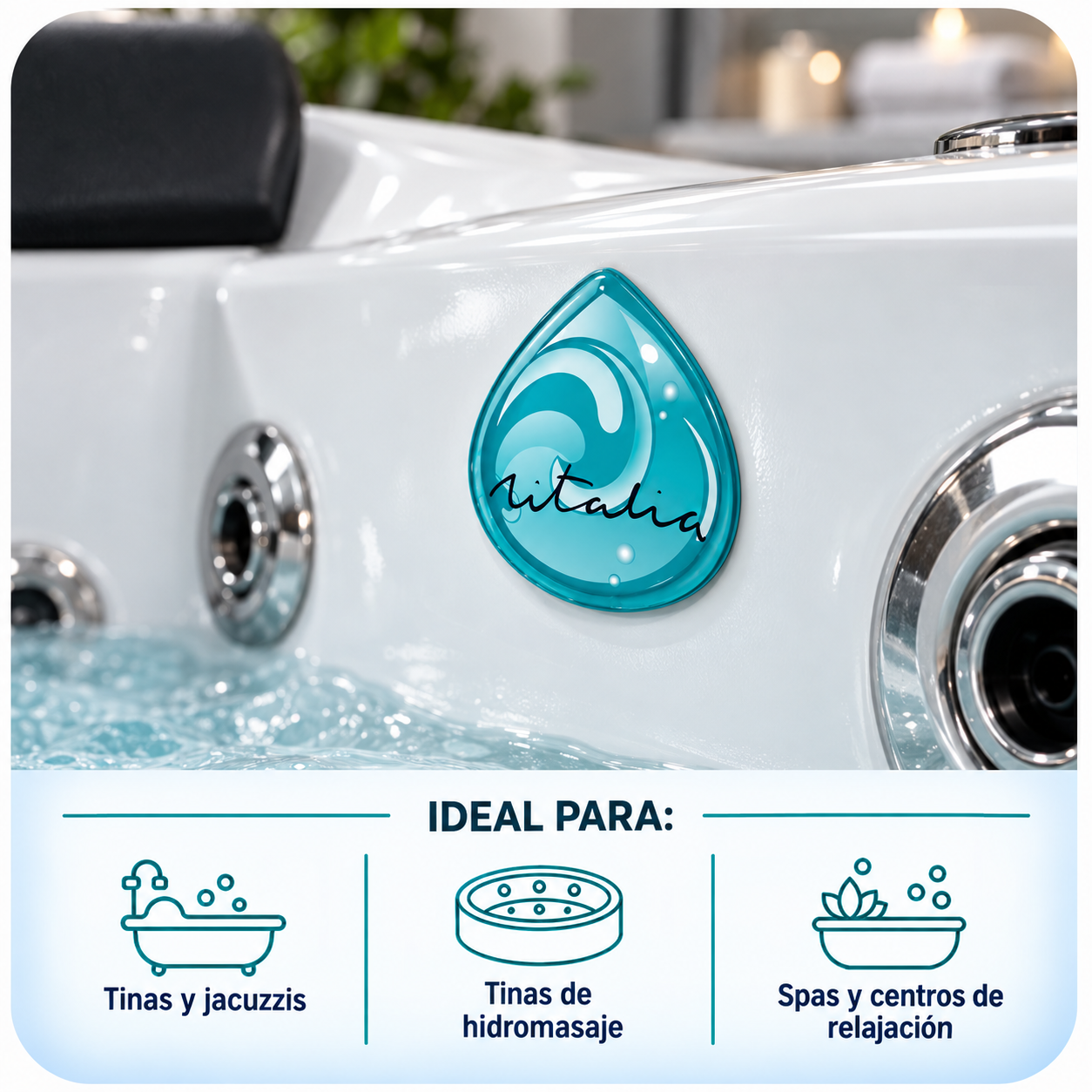 Etiqueta con gota de resina aplicada en jacuzzi