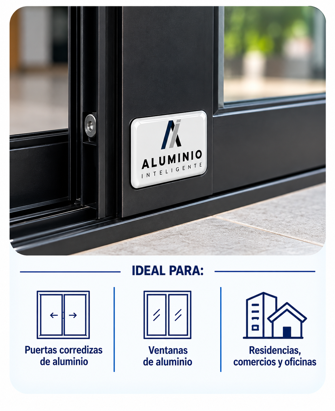 Etiqueta con gota de resina en puertas y ventanas de aluminio
